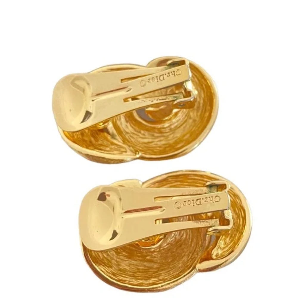 Vintage Christian Dior Gold Tone Interlocking Hoop Clip-On Earrings - Picture 4 of 5